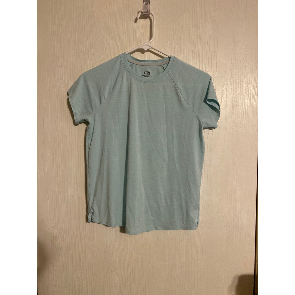 Athleta Girl Short Sleeve Active Tee Light Aqua Blue XL 14 Raglan Gym Shirt 0597